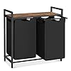 VASAGLE Laundry Hamper, Laundry Basket, Laundry Sorter with 2 Pull-Out and Removable Bags, Shelf, Metal Frame, 2 x 12.1 Gallons (46L), 28.8 x 13 x 28.4 Inches, Rustic Brown and Black UBLH201B01