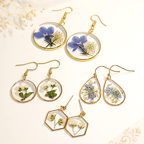 Handmade Pressed Flower Earrings For Women,Unique Pressed Baby's Breath Flower Earrings,Gold Stud Earrings,Resin Drop Dangle Plant Earrings,Symbol Of Love And Innocence,Suitable For Gift Giving #TOP3