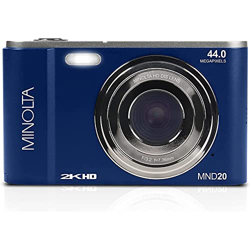 Minolta Mnd20-Bl 44 Mp 2.7K Ultra Hd Digital Camera, Blue Bundle With Lexar 32Gb Uhs-I Sdhc Memory Card, Deco Photo Point And Shoot Camera Case And Deco Photo Microfiber Cleaning Cloth #TOP3