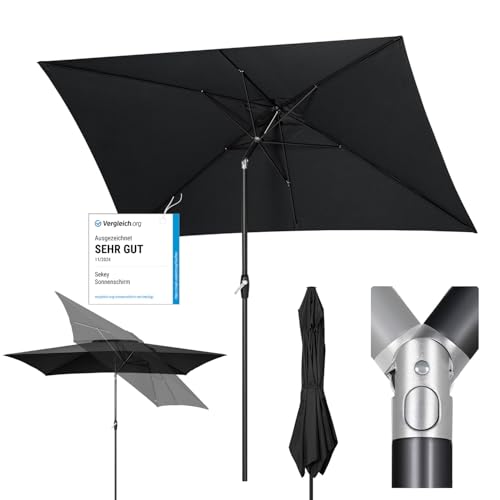 Sekey 200 × 300 cm Aluminum Sonnenschirm Marktschirm Gartenschirm Terrassenschirm Sonnenschutz Grau UV 50+ Rechteckig