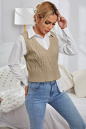 Aoysky Sweater Vest Women's V-Neck Sweater Tank Tops Pullover Cable Knit Vest Solid Color Sleeveless Loose Fit Sweater Top4