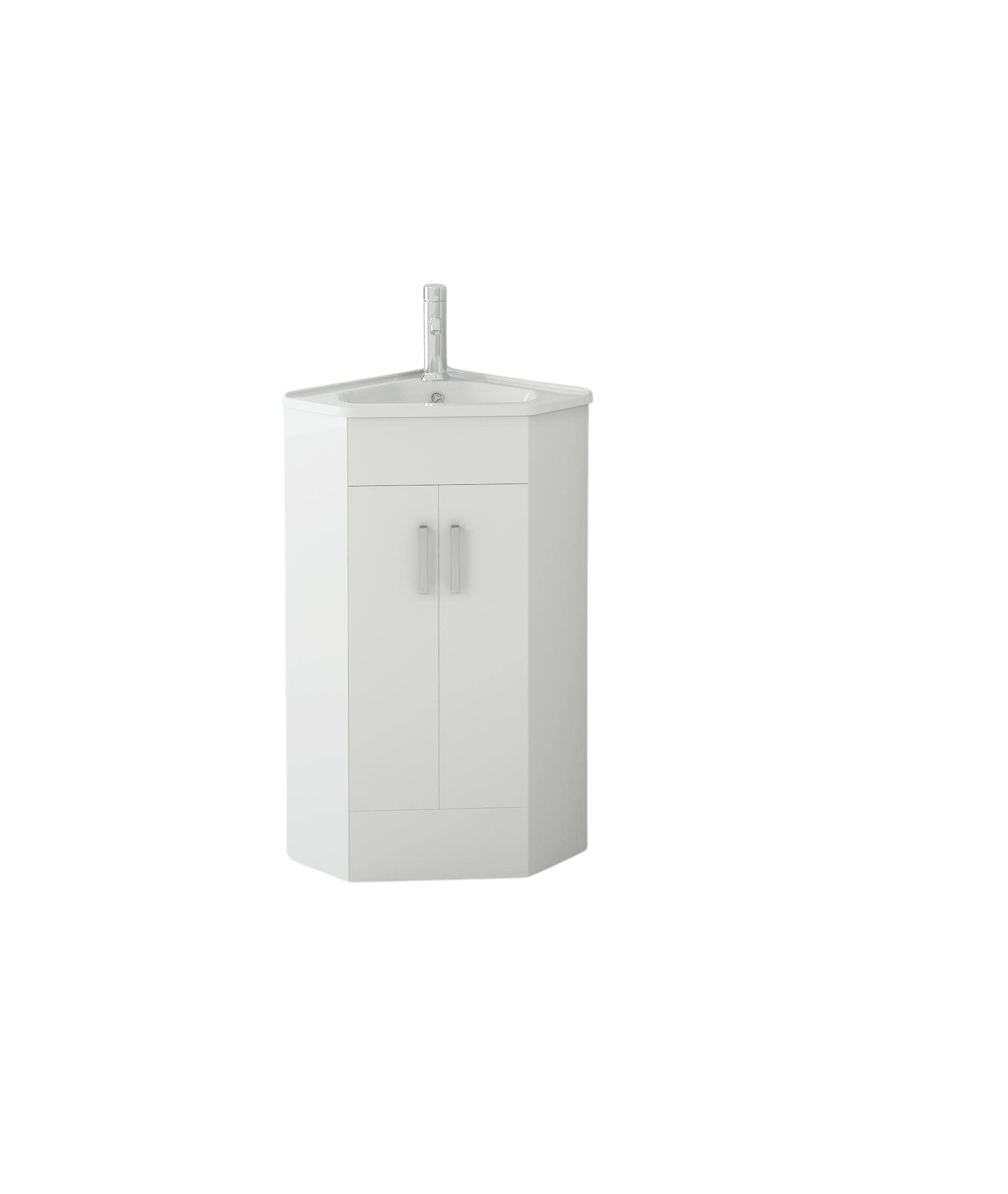Veebath White Linx Bathroom Cloakroom Corner Basin Vanity Cabinet Unit High Gloss Double Door Sink Furniture 500 X 470Mm
