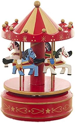 MINGZE Carousel Music Box, Music of Castle in the Sky, 11 Colors, Wooden Clockwork Vintage Merry-Go-Round Toy Birthday/Christmas/Decoration/Children Gifts (Star-red+white)