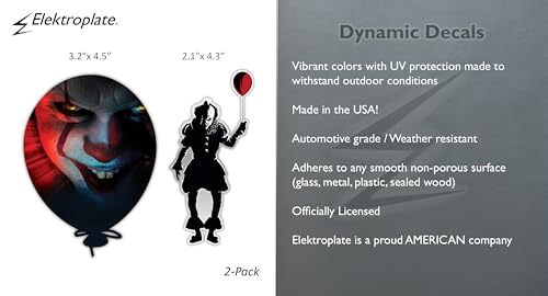 Image of Elektroplate Pennywise & Balloon It Movie Dynamic Car Decal Set of 2 | Officially Licensed, Weatherproof Automotive Grade Horror Movie Vinyl Sticker for Water Bottle, Laptop & More
