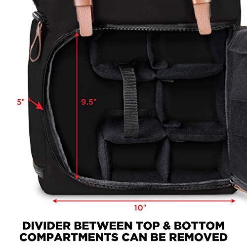 GOgroove Full-Size Camera Backpacks for Photographers - DSLR Camera Backpack with 15.6 in. Laptop Space, Accessory Storage, Tripod Holder, Waterproof Camera Bag for Canon EOS REBEL T7 & More (Black) - Image 5