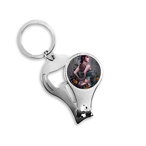 Meilleur cadeau de charm porte-clés artistique fleur avec coupe-ongles intégré pour ami