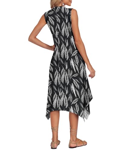Image of AUSELILY Womens Summer Midi Dress V Neck Sleeveless Casual with Pockets | Flowy womens summer dress with asymmetrical hem, great for beach, vacation and daily wear