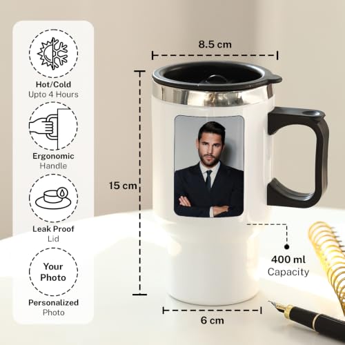 Image of IGP Personalized King of Accounts Travel Mug | Same Day Delivery | Custom Photo | 400ml Coffee Mug | Lid & Handle | Appreciation Present for Chartered Accountants
