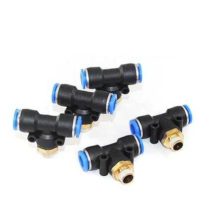 8mm X 1/4 Thread Pneumatic Tee Union One Touch Push in Connector T Shape Quick Fittings Pneumatic Straight Push in Pneumatic Connector(Pack of 2)