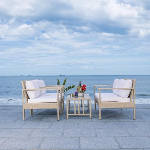 Image of Amazon Brand - Solimo Zeno Outdoor Sofa Set || Balcony Sofa || Patio Furniture Sets || Indoor Sofa|| Wicker Rattan Garden Sofa Set with Cushion and Center Table, 4 Seater (White-Beige)