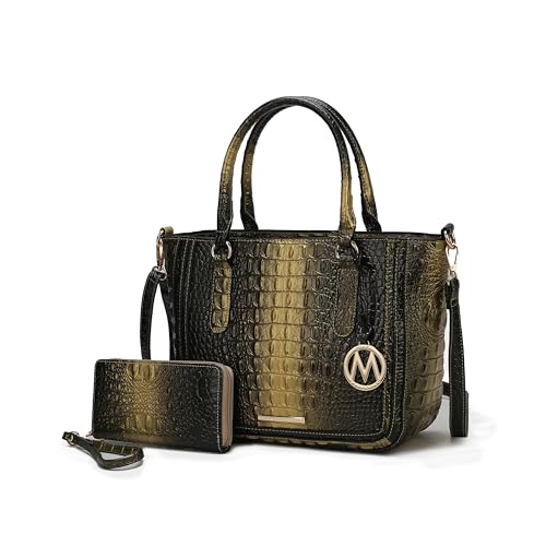 Image of MKF Collection Satchel Bag for Women's Crocodile Embossed Vegan leather Crossbody Tote Handbag Top-Handle Purse by Mia K