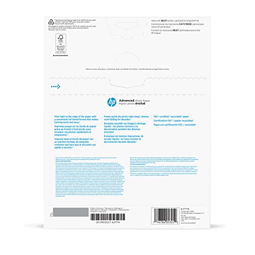 Image of HP Advanced Photo Paper, Glossy, 65 lb, 8 x 10 in., 203 x 254 mm, 25 sheets (6J777A) (Pack of 5)