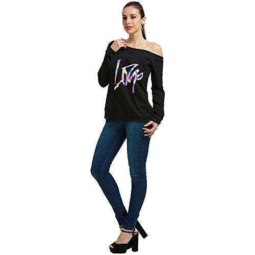 Image of MAGICMK Woman's Sweatershirt Lips Print Causal Blouse Off The Shoulder Long Sleeve Loose Slouchy Pullover Plus Size Tops