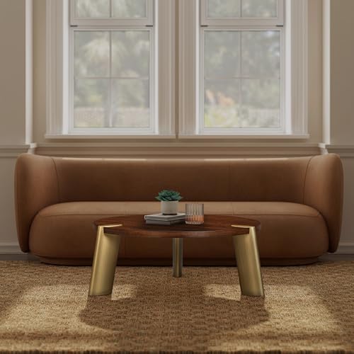 NTC 40 Inch Tribase Boho Wooden Round Coffee Table for Living & Dining Rooms – Waterproof & Heat Resistant, Dark Walnut