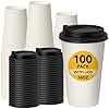 RACETOP [100 pack] Disposable Coffee Cups with Lids 16 oz, Hot Paper Cups with Lids, To Go Cup with Lid