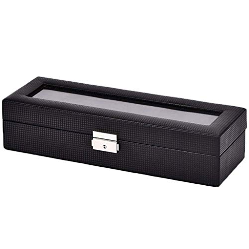 JJZXT Storage Box - Schwarz Hochwertige Six Carbon-Faser-Uhr-Kasten Uhr Schmuck One Storage Box Cover