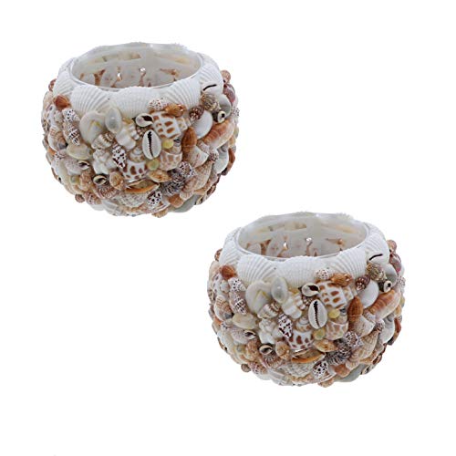 Li'shay Beach Candle Holder Covered With Mixed Shells - Set Of 2 - Small #TOP4