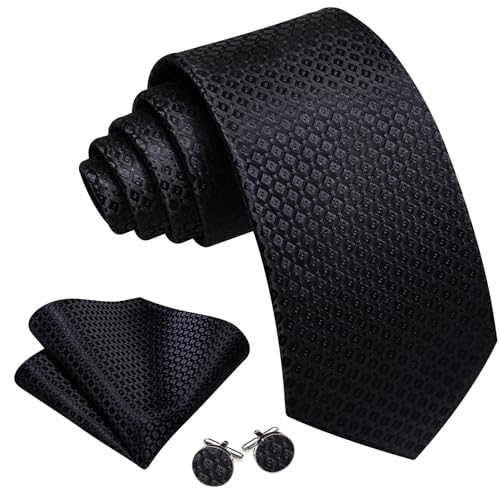 Image of YOHOWA Men Plaid /Striped Ties Set Silk Business Wedding Formal Fashion Necktie and Pocket Square Cufflinks Set