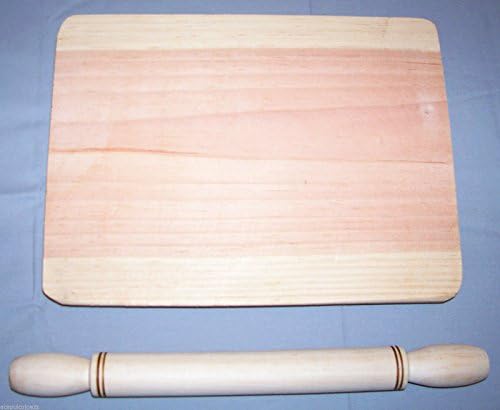 New Wooden Dough Rolling Pin & Pastry Board Madera Tortilla Pizza Flat Bread Solid Pine Wood-Board 11" and Pin 13"