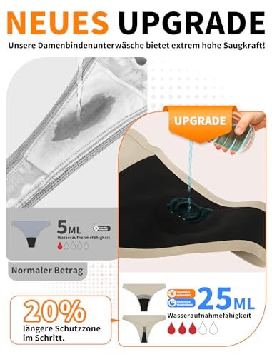 PoseFree Perioden String Tanga 3er Pack - Damen Menstruationsunterwäsche bei Leichter Blutung | Nahtlos & Atmungsaktiv für Sport und Täglichen Komfort Größe L