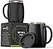 Stainless Steel Insulated Coffee Mugs Set of 2 (14oz) - Double Wall Coffee Cups With Spill Resistant Lid & Strong Handle - Portable Shatterproof Tumblers For Cold Drinks & Hot Beverages