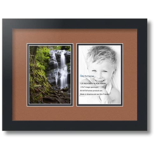 ArtToFrames Collage Photo Frame Double Mat with 2-5x7 inch Openings with Black Frame and Paloma Top Mat