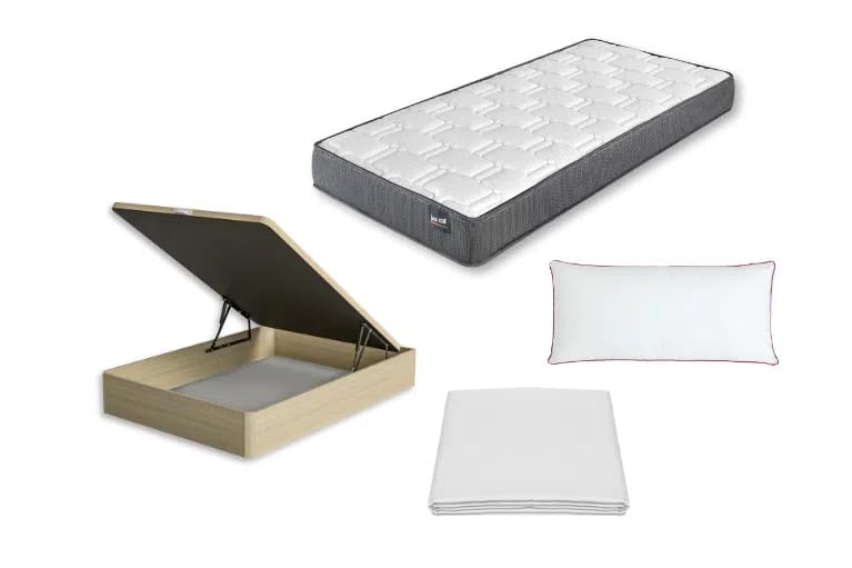 FACTORY COLCHON - Pack Colchón Viscoelástico LowCost + Canapé De Madera Hard 90x190 Color Blanco + Almohada + Funda De Colchón