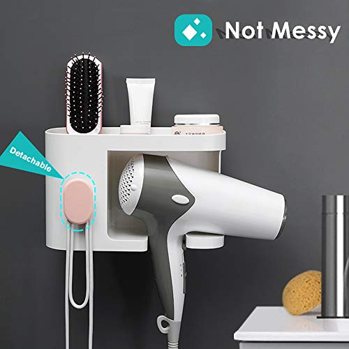 AriTan Wall Mounted Hair Dryer Holder Rack, No Drilling Styling Tool Organizer Storage Basket for Bathroom, Give 10 Hooks + 1 Soap Holder