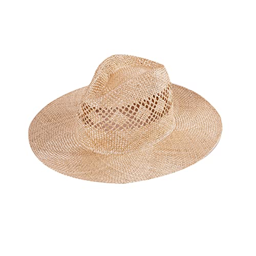 Straw Fedora Hat For Women Summer Light Handmade Grass Openwork Weaving Classic Fedoras Cap Men Panama Jazz Hats Beige #TOP27