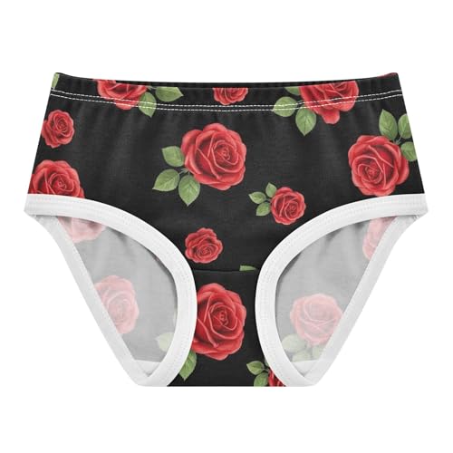 Cotton Girls Underwear Toddlers Red Roses Green Leaves Black Cute Panties Girl Personalized Briefs Girls Undies 2t - Main Image