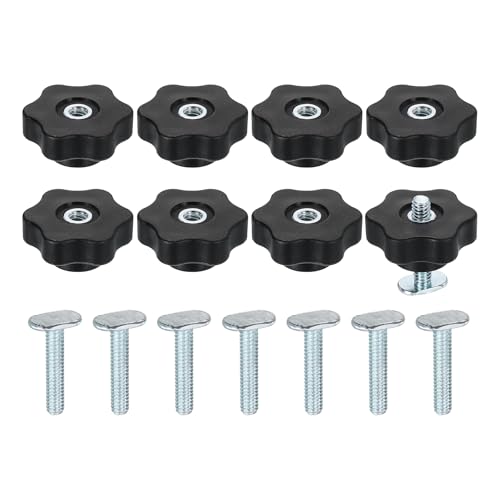 Kit boulon coulissant 6.35 mm et bouton en etoile en acier resistant pour rail en T