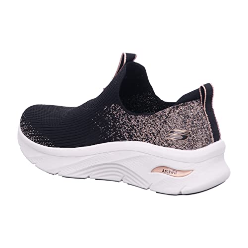 Skechers Women's Sneaker Slipper, Black Knit Rose Gold Trim, 11
