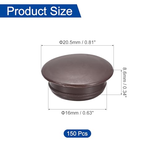 Image of uxcell 150Pcs Screw Hole Plugs, 16mm(5 /8 inch) Dia Plastic Round Button Plugs Snap in Locking Hole Covers Flush Type Caps for Furniture Cabinet, Dark Brown