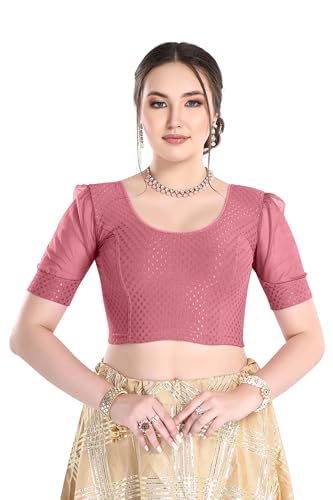 Image of FINESTFIT Stay On Trend Fashion 100% Cotton Readymade Blouses for Women,Round Neckline with Organza Balloon Sleeves.