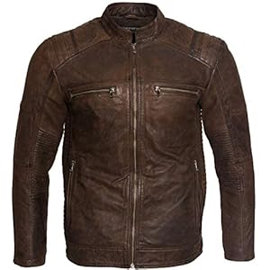 Heren Casual Bruin Tan Buff Lederen Cafe Racer Biker Jacket