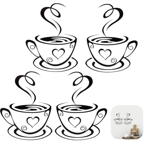 COYUN 2 Pcs Adesivi Murali caffè Cucine, Zazze da caffè Parete Adesivo e Coffee Time Scritte Adesive per Pareti Decor, Adesivi Murali Cucina, Vinile Tazzine Decalcomania Arte Ristorante Cafe Bar Decor