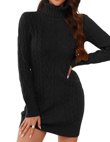 Uniexcosm Strickkleid Damen Rollkragen Modischer Strickpullover Elegant Einfarbig Pulloverkleid Rundhalsausschnitt Winterkleid Rollkragenpullover für...