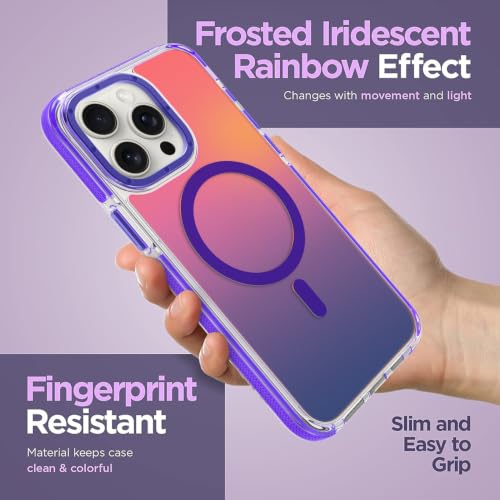 Image of Magnetic Case for iPhone 15 Pro Max [Compatible with Magsafe] [Cute Fashion Fluorescent Design] [1 Screen Protector] Slim Translucent Matte Case for iPhone 15 Pro Max 6.7 inch 2023, Purple