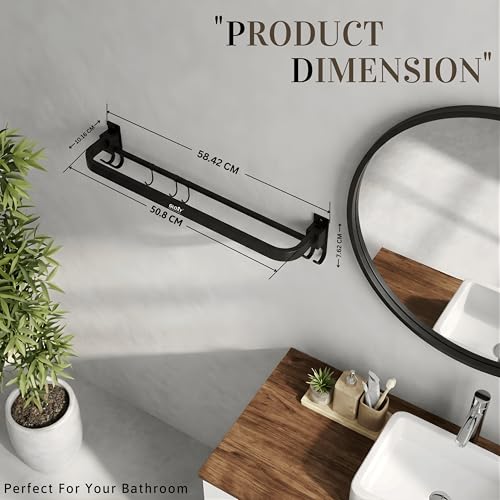Image of Gloxy Premium Matte Black Finish Stainless Steel Towel Rod Combo Pack of 2-24 Inch Wall Mount Bathroom Towel & Clothes Holder - Rustproof Heavy-Duty Towel Rack for Modern Bathrooms