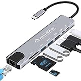 AnHome USB C Hub 8 in 1, USB C Adapter to 4K HDMI, RJ45 Ethernet Port, USB 3.0, SD/TF Card Reader, 87W PD Charging Port Compatible with MacBook Pro/Air and Type C Windows Laptops