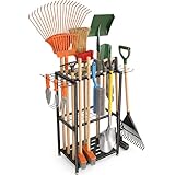 Faesun Garden Tool Organizer, 3-Tier Metal Yard Tool Rack with 14 Hooks & 5 Slots, Holds 50+ Rakes/Shovels/Brooms, Heavy Duty Freestanding Lawn Tool Storage for Garage Shed Outdoor Organization