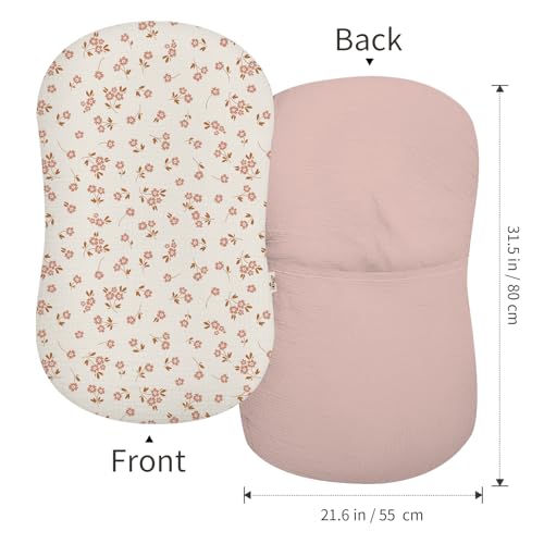 Image of Muslin Baby Lounger Cover 2 Pack, Soft Breathable Newborn Lounger Pillow Cover for Boys Girls Infant (Flower E & Pink)