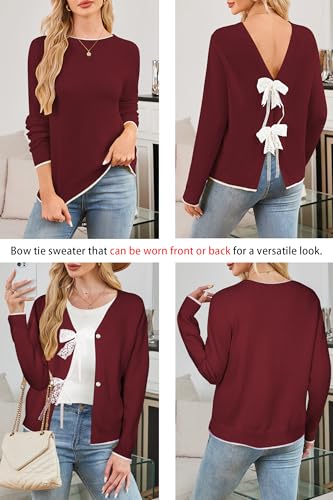 Image of Cakulo Womens Bow Tie Sweater V Neck Cardigan Sweaters 2026 Lightweight Spring Fashion Knit Cardigans Outfits