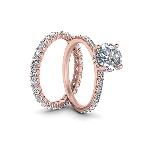 Image of Choose Your Gemstone Hidden Halo Diamond CZ Ring with Gemstone Band Rose Gold Plated Round Shape Wedding Ring Sets Minimal Modern Design Birthday Gift Wedding Gift US Size 4 to 12
