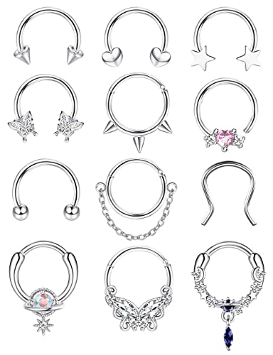 Jstyle 16G 10MM Septum Rings for Women Hypoallergenic Surgical Steel Septum Jewelry Heart Butterfly Nose Lip Piercing Hoop