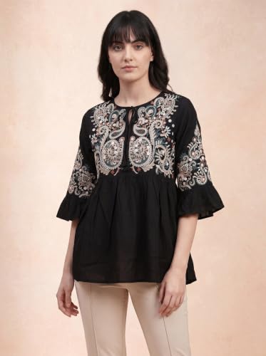 Image of Bee M Pee Designer Women's Short Kurti Navy Embroidered Viscose Rayon Tunic Tops