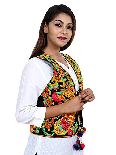 Image of Craft Trade Women's Cotton Embroidered Kutchi Jacket with Tassels Sleeveless Mirror Work