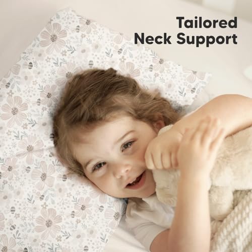 Image of KeaBabies Organic Toddler Pillow with Pillowcase, Jumbo 14X20 (Flora Vale) | Soft Cotton Toddler Pillows for Sleeping, Machine Washable, Perfect for Travel, School, Daycare, Nap, Kids Toddler Bed Set