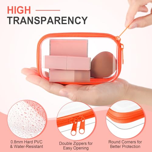 Image of Hoolerry 4 Pcs Hard Clear Zipper Case Makeup Bags Plastic Zipper Pouch Transparent Storage Box Containers for Cosmetics, Snacks, Building Blocks, Puzzles(Clear,5 x 3 x 2 in,Fluorescent)