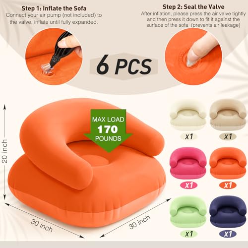 Novabright 6 Pcs Inflatable Chairs for Adults Blow Up Games Chairs Folding Portable Flocking Inflatable Sofa for Living Room Learning Camping Party (Colorful) by Novabright - Used condition - Image 2